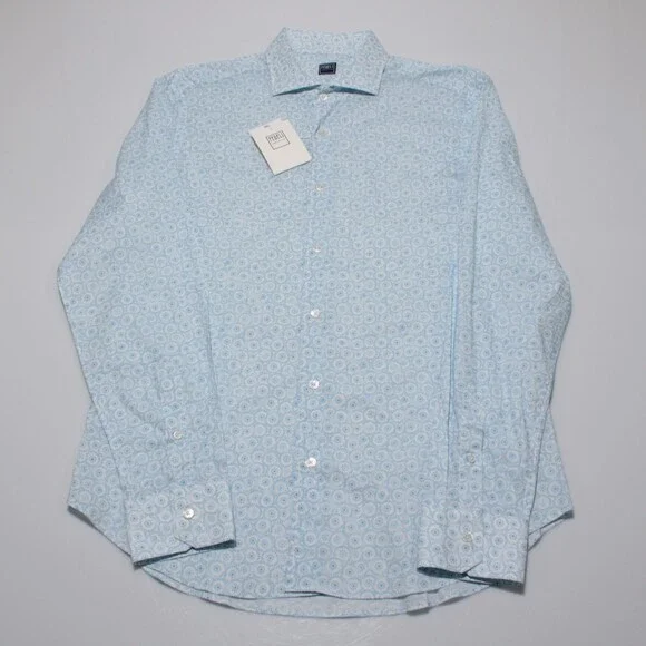Fedeli NWT Dress Shirt Size 42 16.5 in Blue & White Cotton Blend